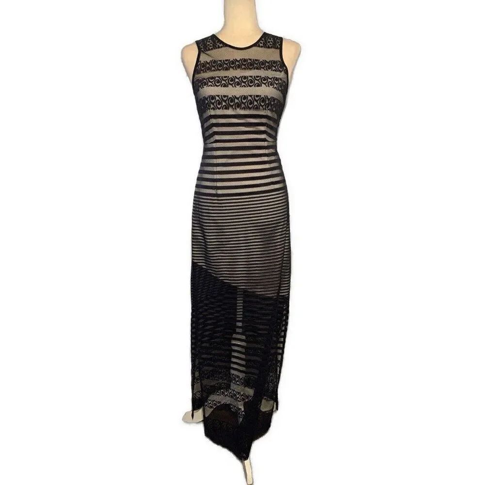 Elliatt Authentic Navy Blue White Striped Lace Tank Maxi Long Dress Small